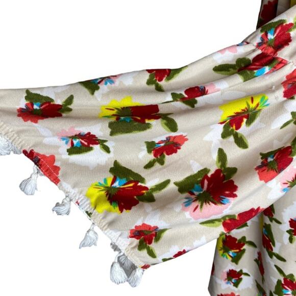 Umgee Soft Floral Off- Shoulder Boho Floral Blouse with Tassel Sleeves - Picture 7 of 10